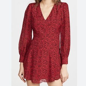 NWT Alice + Olivia Polly Strong Shoulder V Neck Dress Leopard Ruby/Black Size 6